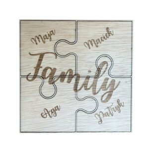 Personalizowana tabliczka FAMILY imiona drewniane puzzle prezent dla rodziny